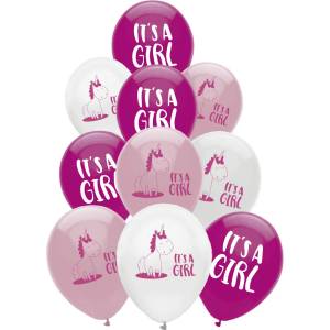 Globos Festival БАЛОНИ 10 БР. 12" - 30 СМ ПРИНТ it's a girl ЕДНОРОГ