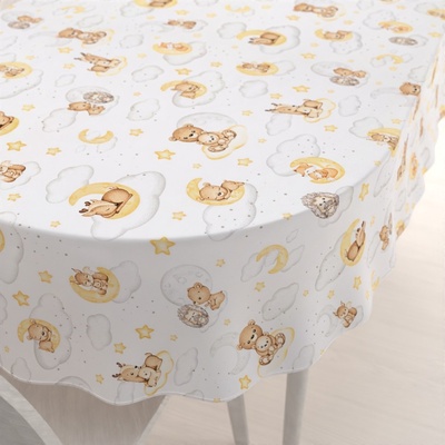 Biante Dětský bavlna oválný ubrus Sandra SA-461 Zvířátka mezi hvězdičkami na bílém 100x140 cm