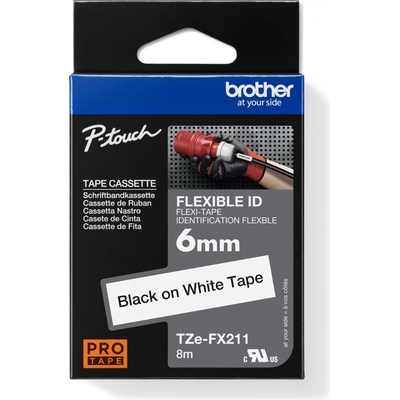 BROTHER TZE-FX211, bílá / černá, 6mm TZEFX211