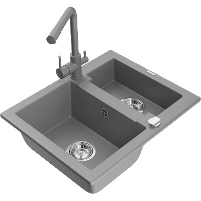 Mexen Carlos гранитна мивка с 1, 5 камери и кухненски смесител Duero, сив - 6518-71-671600-71 (6518-71-671600-71)