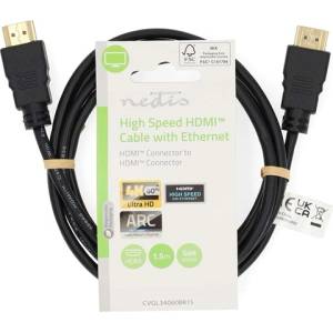 Nedis CVGL34060BK150 ultra HD HDMI кабел, HDMI щепсел - щепсел, 4K60Hz, ARC, 18 Gbps, позлатени конектори, дължина 15 м (CVGL34060BK150)