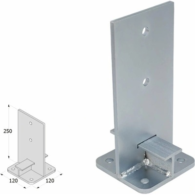 Domax zaskrutkovacia pätka stĺpika typu T PUW 120 - 120 x 41 x 250 x 8 mm