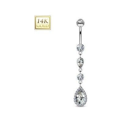 Šperky4U zlatý piercing do pupíku zdobený kubickými zirkony ZL01012-WG