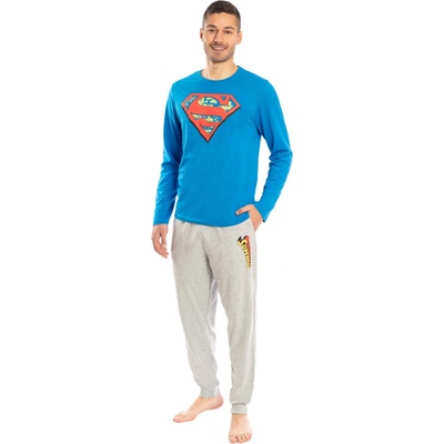 Superman pánské pyžamo dlouhé modro šedé