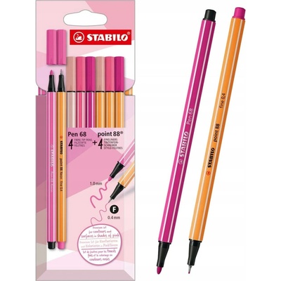 STABILO PEN 68 POINT 88 PINK sada tenkopisů fixy růžové8 ks
