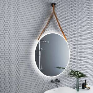 Inter Ceramic Огледало с осветление и антизапотяване Inter Ceramic, кръгло, 80 см, със светлокафява каишка (1909LB)
