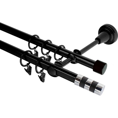 OK-GarnýžeCZ Garnýž kovová dvouřadá 19mm Sigma černá 150 cm do stěny / kroužky s žabkou