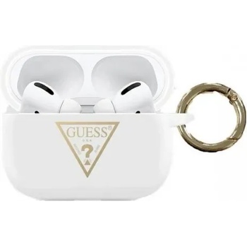 Apple Силиконов калъф кейс Guess GUACAPLSTLWH cover white Silicone Triangle Logo за Apple AirPods Pro, Бял