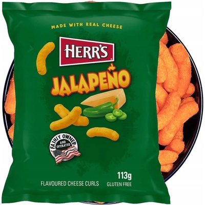 Herr's pálivé kukuřičné sýrové křupky s příchutí papričky Jalapeňo 113 g