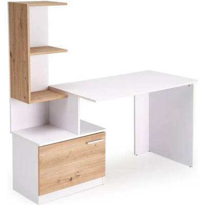 Sconto Písací stôl MASU biela/dub artisan 142 x 144 x 60