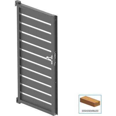 Hliníková jednokrídlová bránka 1,025x1,85m, s obdĺžnikovou výplňou 20x100 mm Antracit R7016 - set