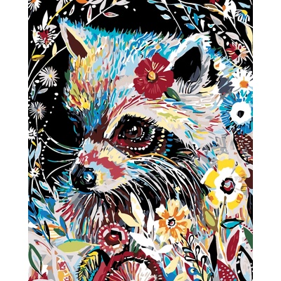 zuty Malování podle čísel Mýval s květy 80 x 100 cm bez rámu a bez vypnutí plátna