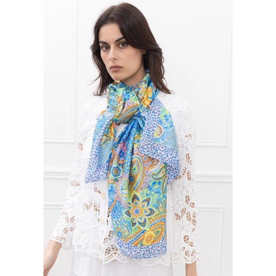 Classic Scarf Paisley šála na krk světle modrá s barevnými květinami vzorem