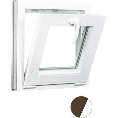 Aluplast Sklopné plastové okno Ořech/bílá 500 x 500 mm Dvojsklo Ug= 1,1