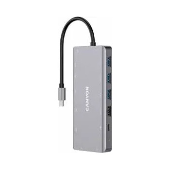 CANYON Докинг станция CANYON DS-12, 13-в-1, USB-C, USB-A, HDMI, VGA, LAN, 3.5 mm жак, Алуминий, Сребрист, CNS-TDS12