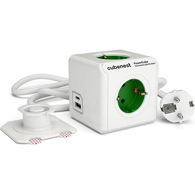 Cubenest PowerCube Extended USB PD 20W, A+C, 4× zásuvka, 1,5 m, biela/zelená 6974699971412