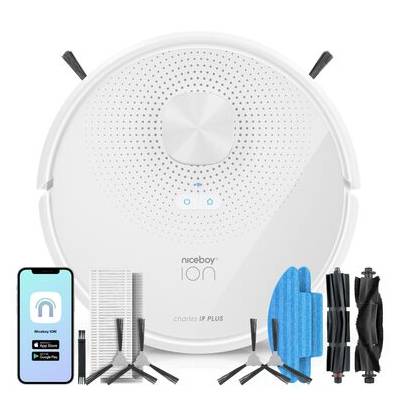Niceboy ION Charles i9 PLUS biela / Robotický vysávač s mopom / sací výkon 2500 Pa / prachová nádoba 240 ml / HEPA (charles-i9-plus-white)