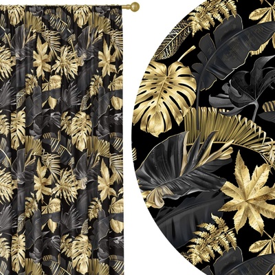 Soovi Home Zatemňovací záves Midnight Jungle – tropický listový vzor v čiernej a zlatej Veľkosť: 140x270 na riasiaci pás