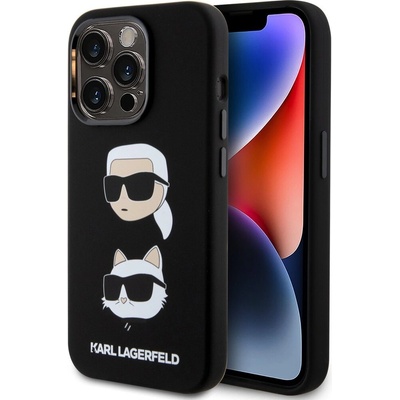 Karl Lagerfeld Liquid Silicone Karl and Choupette Heads iPhone 15 Pro černé