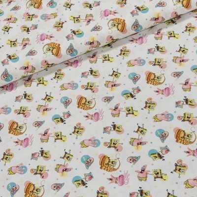 Bavlněné plátno dětské 7028, SPONGE BOB na bílé, š.150cm (látka v metráži)