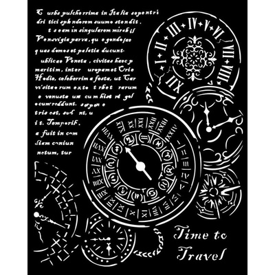 Stamperia Plastová šablona 20x25cm hodiny a text