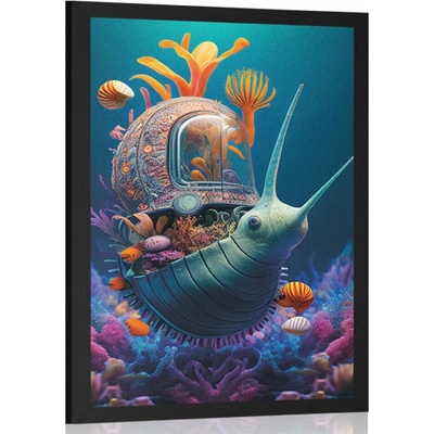Plakát surrealistický hlemýžď - 60x90 silver
