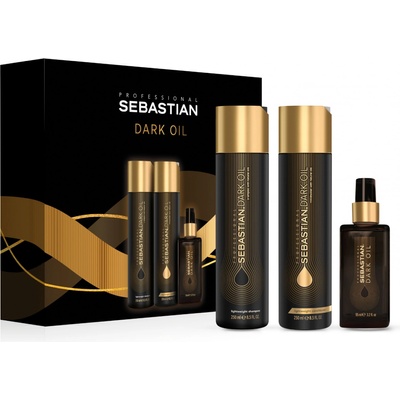 Sebastian Professional Dark Oil hydratačný šampón na lesk a hebkosť vlasov 250 ml + hydratačný kondicionér na lesk a hebkosť vlasov 250 ml + regeneračný olej na vlasy 95 ml darčeková sada