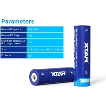 XTAR Акумулаторна батерия XTAR за фенери 18650 със защита , 3600mAh, Li-ion (XTAR-BL-CR18650-3600PCM)