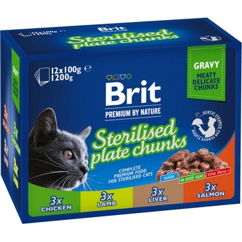 Brit Premium Cat Meat Sterilised mix v omáčke Multi 1200 g 12 x 100 g