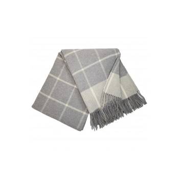 Interblanket Кашмирено Одеяло - Кариран Десен - Сиво И Бяло С Ресни - 140x200 См