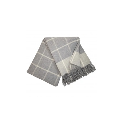 Interblanket Кашмирено Одеяло - Кариран Десен - Сиво И Бяло С Ресни - 140x200 См
