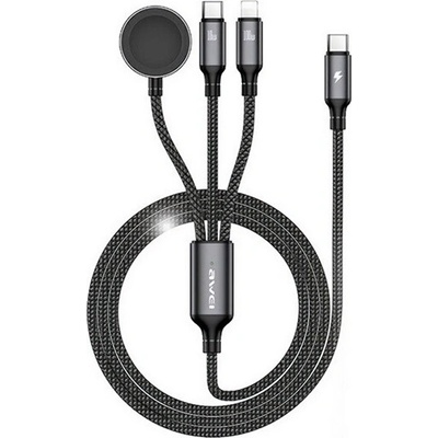 Awei W23 Nabíjecí 3v1, 2×USB-C, 5A, 2m, černý