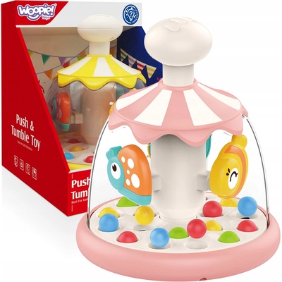 Woopie Baby farebné zvieratká ružový bubienok s guličkami kolotoč