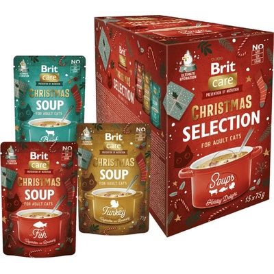 Brit Care Cat Christmas Soups hovězí krůta ryba 15 x 75 g