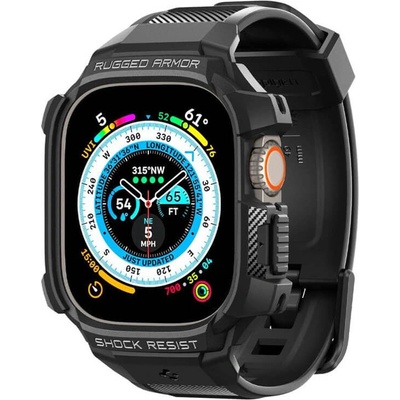 Spigen Удароустойчив TPU кейс с вградена каишка за Apple Watch Ultra, Ultra 2, Ultra 3 49мм - Spigen Rugged Armor Case Pro (черен) (ACS05460)