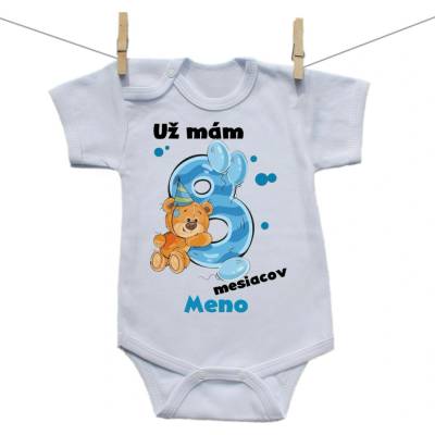 Boodyy Body s krátkym rukávom Už 8 mám mesiacov s Medvedíkom a menom dieťatka Chlapec