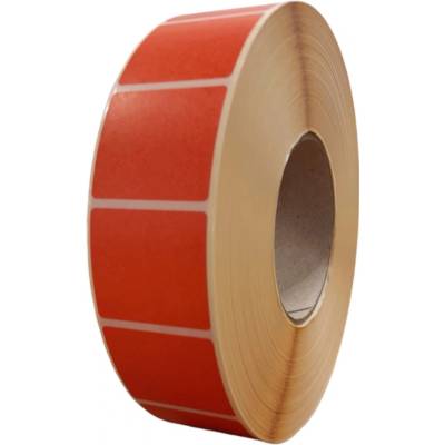 Papierová Etiketa 43 mm x 38 mm, Matný papier, Oranžová, Dutinka 76 mm, 4000 ks/kotúč, Permanentné lepidlo, Priemer kotúča 184 mm