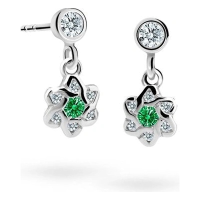 Danfil dětské náušnice kytičky C2149 z bílého zlata s kamínky Emerald Green zapínání balónek