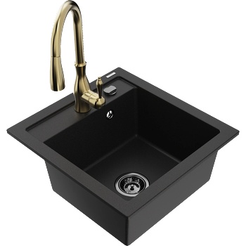 Mexen Vito еднокамерен гранитен мивка с кухненски смесител Savita, черен - 6503-77-672601-50-B (6503-77-672601-50-B)
