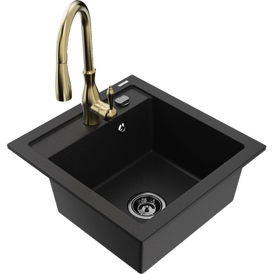 Mexen Vito еднокамерен гранитен мивка с кухненски смесител Savita, черен - 6503-77-672601-50-B (6503-77-672601-50-B)