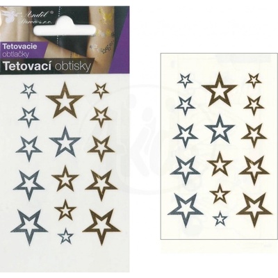 Tetovací obtisky zlaté a stříbrné 10 5x6cm hvězdy