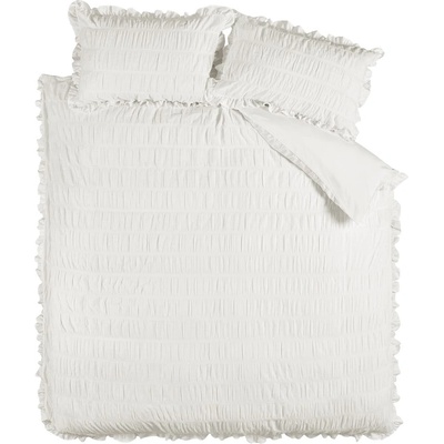 Catherine Lansfield Бяло двойно удължено крепово спално бельо 230x220 cm Seersucker Frill - Catherine Lansfield (BD/59859/W/KQS/WH)