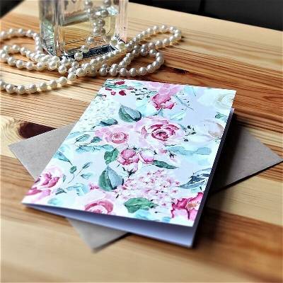 Přání s obálkou 120x170 mm - Shabby romantic - Růže na béžové