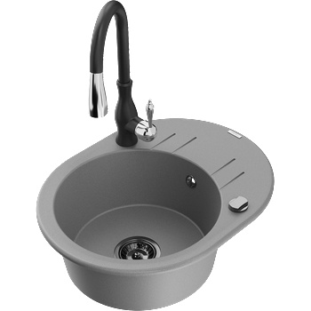 Mexen Kevin гранитна кухненска мивка с една камера с отцедник и кухненски смесител Savita, сив - 6517-71-672601-70-B (6517-71-672601-70-B)