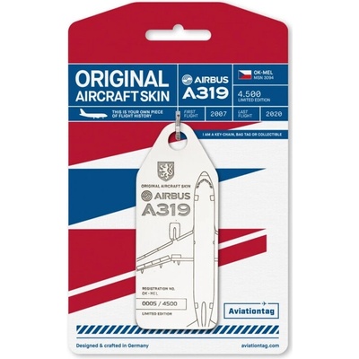 Přívěsek na klíče Aviationtag A319 ČSA WHITE