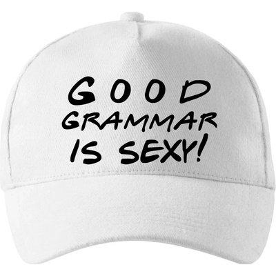 Good grammar is sexy so zahnutým šiltom a mosaznou sponou Biela
