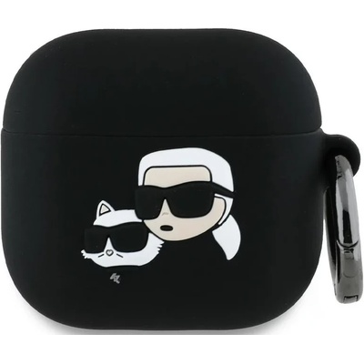 Karl Lagerfeld KLA4RUNKCHK силиконов калъф черен с 3D глава Karl&Chaupette за AirPods 4