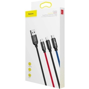 Baseus CAMLT-BSY01 Three Primary Colors 3v1 USB - micro USB / Lightning / USB-C nylonový opletený 3,5A, 1,2m, černý