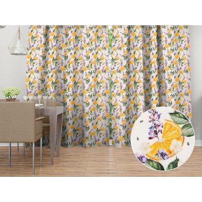 Biante Dekorační závěs PML-103 Pomeranče mezi květy na bílém 145x150 cm