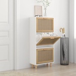 vidaXL Шкаф за обувки, бял, 52x25x115 см, инженерно дърво и ратан (345648)